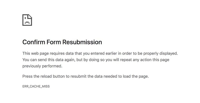 ERR_CACHE_MISS - Message in Google Chrome