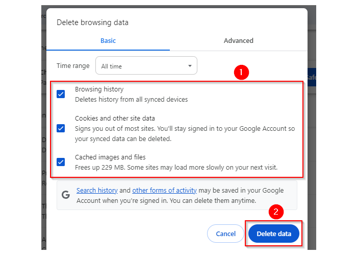 ERR_CACHE_MISS - Clear Browser Data in Google Chrome