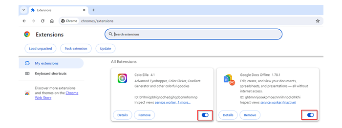 ERR_CACHE_MISS - Disable Extensions in Google Chrome