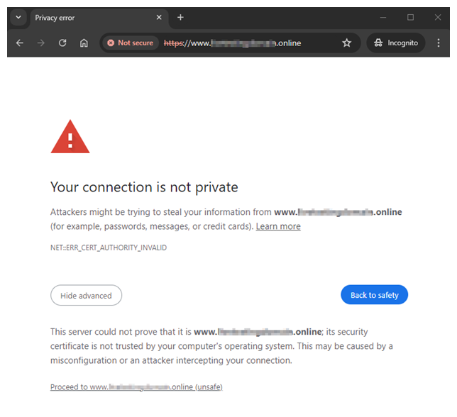 NET::ERR_CERT_AUTHORITY_INVALID Error on Google Chrome