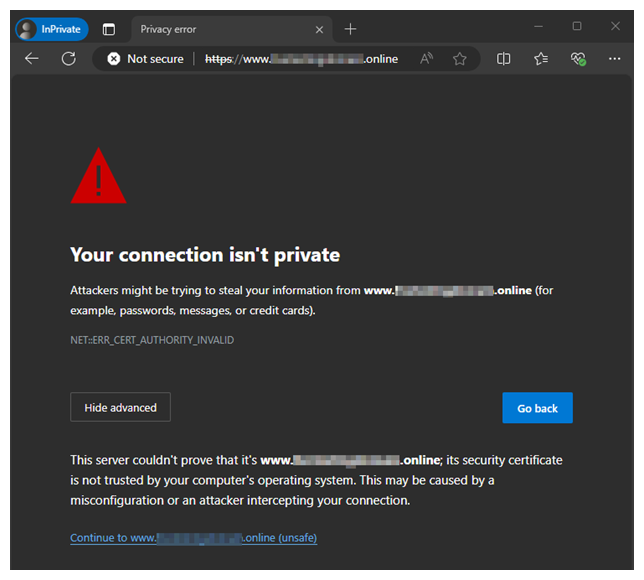 NET::ERR_CERT_AUTHORITY_INVALID Error on Microsoft Edge