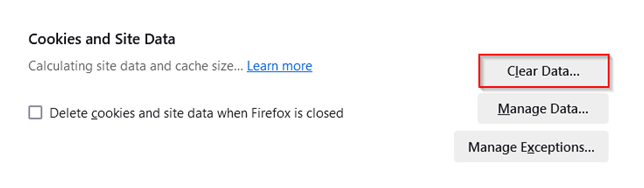 net::err_cert_authority_invalid - Clear Data in Mozilla Firefox