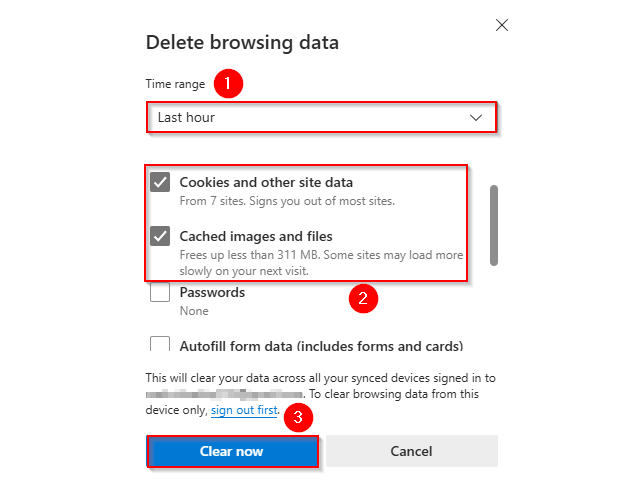 net::err_cert_authority_invalid - Clear Cache and Cookies in Microsoft Edge