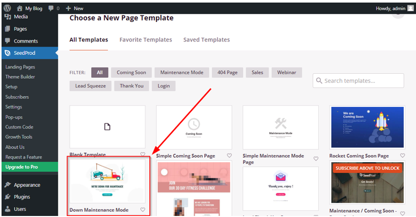 How to Create a WordPress Landing Page - Select Landing Page Template