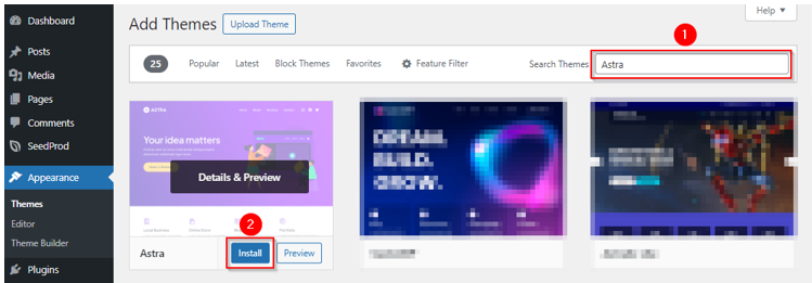 How to Create a WordPress Landing Page - Install Astra Theme