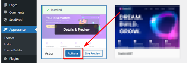 How to Create a WordPress Landing Page - Activate Astra Theme