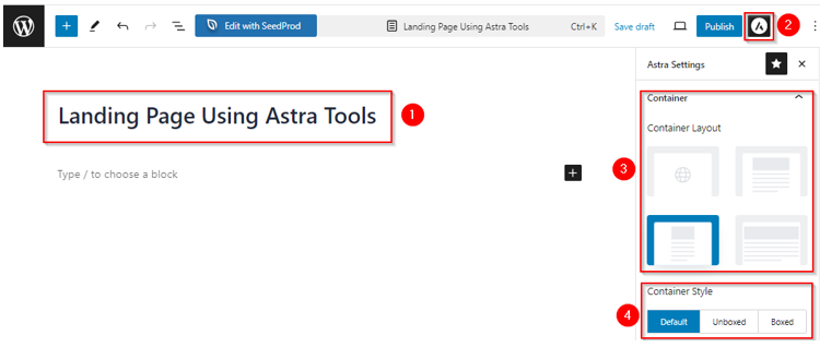 How to Create a WordPress Landing Page - Choose Container Layout and Style