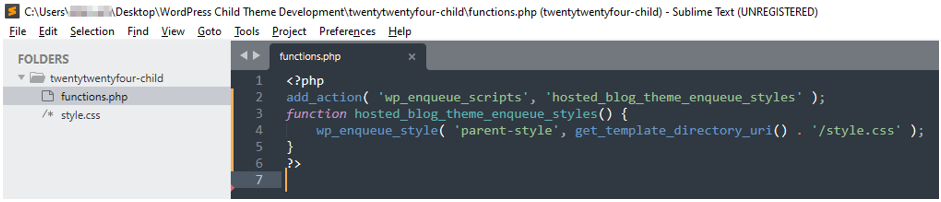 How To Create A WordPress Child Theme - Add Code to functions.php File