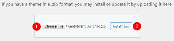 How To Create A WordPress Child Theme - Choose Child Theme’s Compressed File and Install It
