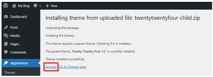How To Create A WordPress Child Theme - Activate Child Theme