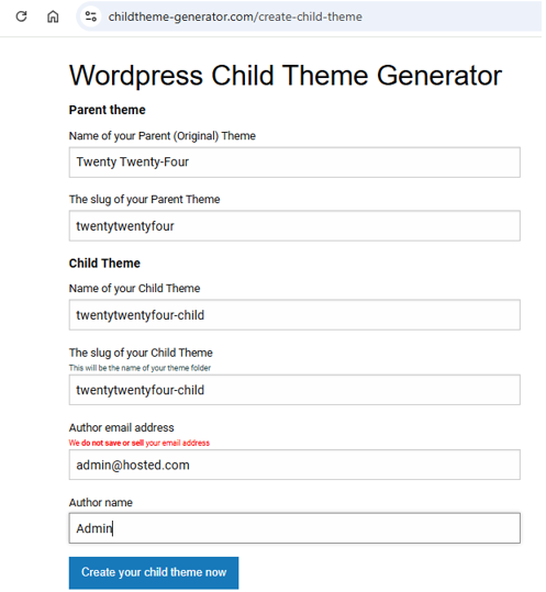 How To Create A WordPress Child Theme - Child Theme Generator
