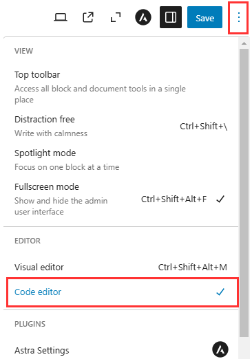 Embed A Video In WordPress - Switch to Code Editor