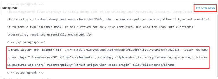 Embed A Video In WordPress - Add iFrame Code