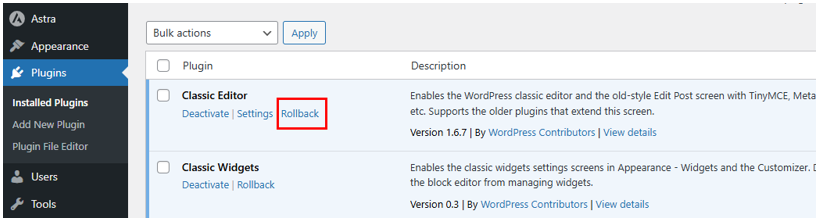 Update WordPress Plugins - Rollback a Plugin