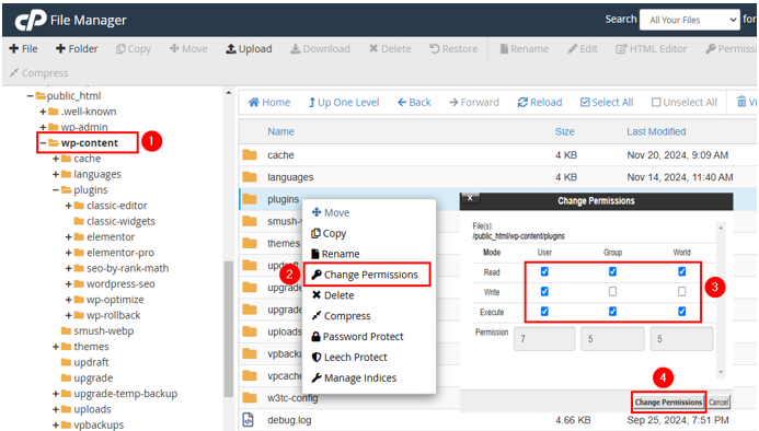 Update WordPress Plugins - Change Directory Permissions