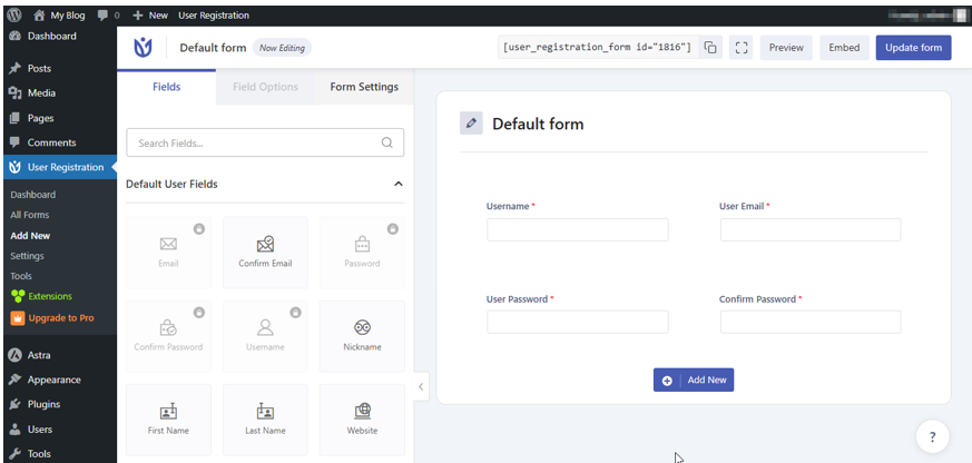 Create a Membership Website in WordPress - Create Registration Form with User Registration Plugin
