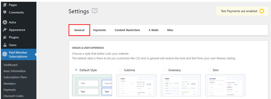 Create a Membership Website in WordPress - Paid Member Subscriptions General Settings