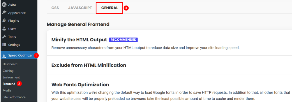 Remove Query Strings From Static Resources - Access General Settings of Speed Optimizer Plugin