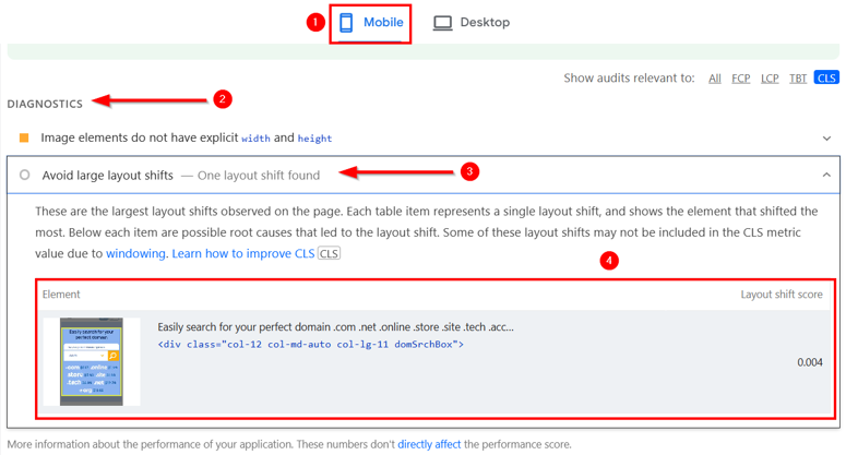 Core Web Vitals For WordPress - Locate CLS Element in PageSpeed Insights’ Mobile Results