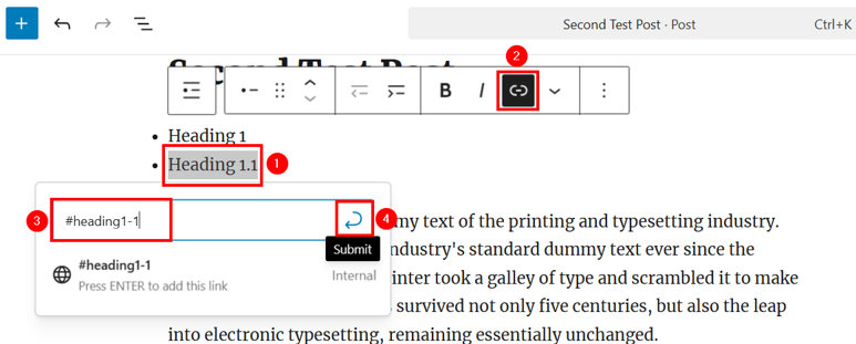 WordPress Anchor Links Setup - Add Link
