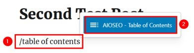 WordPress Anchor Links Setup - Select AIOSEO Table of Contents Block