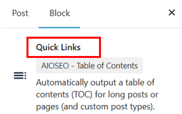 WordPress Anchor Links Setup - Locate New Name of AIOSEO Table of Contents Block