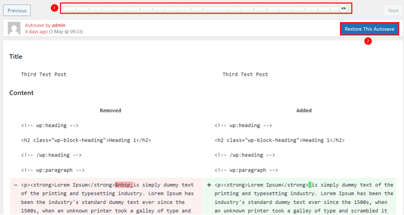 WordPress Revisions - Restore Required Post Revision