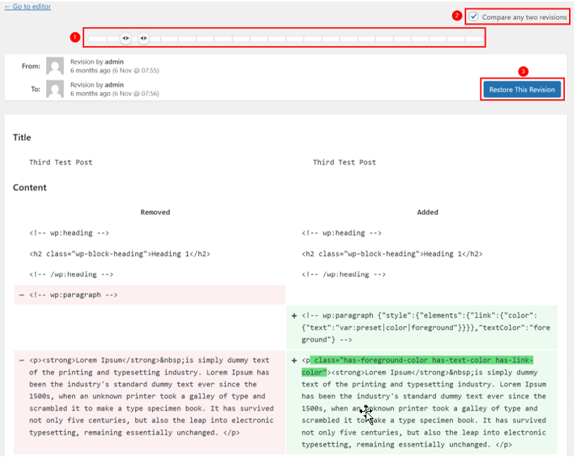WordPress Revisions - Compare Two Post Revisions