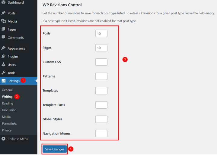 WordPress Revisions - Limit Revisions Using WP Revisions Control Plugin
