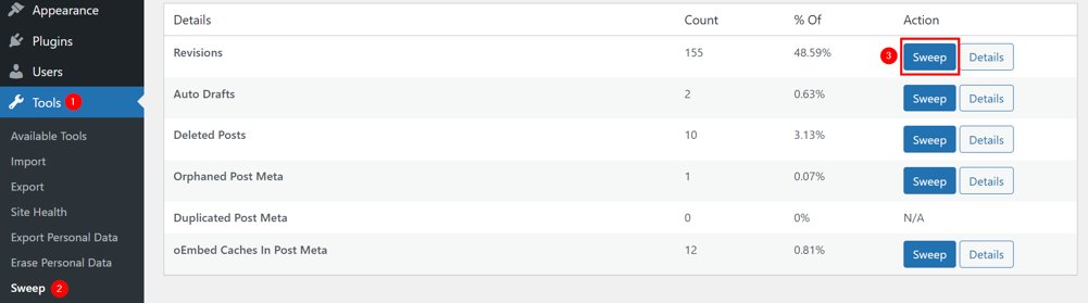WordPress Revisions - Sweep Revisions