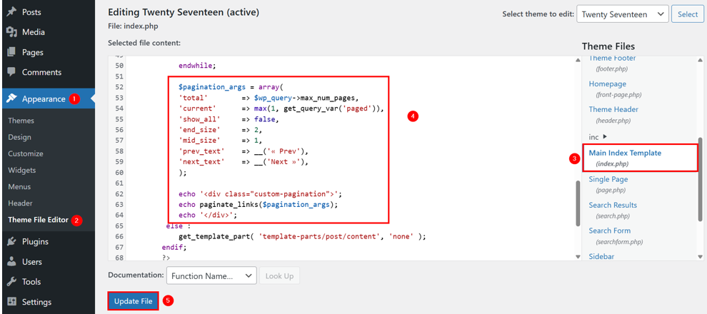 WordPress Pagination - Edit Index.php File of Your Currently Active Theme