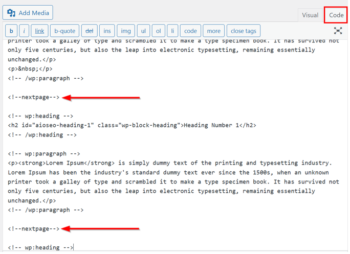WordPress Pagination - Use HTML Tag to Split Page or Post into Multiple Pages