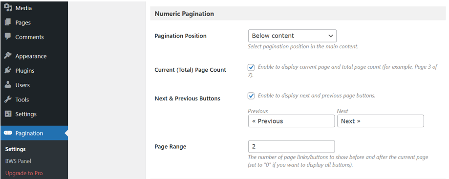 WordPress Pagination - Use BWS Plugin to Customize Numeric Pagination
