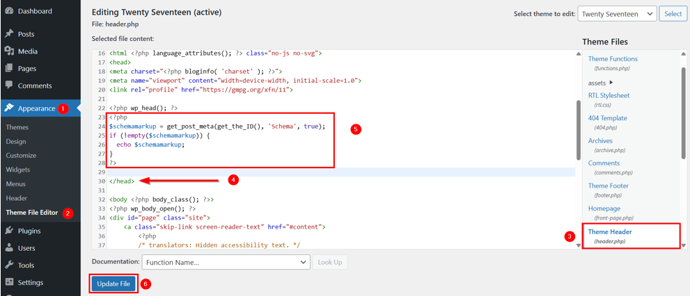 How To Add Schema Markup In WordPress - Edit header.php File