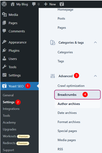 WordPress Breadcrumbs - Open Breadcrumbs Settings in Yoast SEO