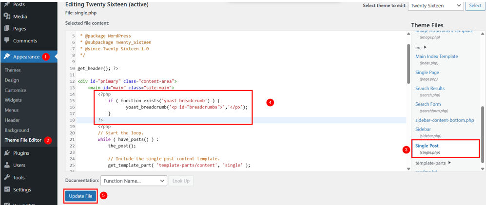 WordPress Breadcrumbs - Edit single.php File