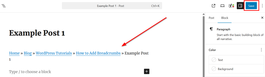 WordPress Breadcrumbs - Save WordPress Post