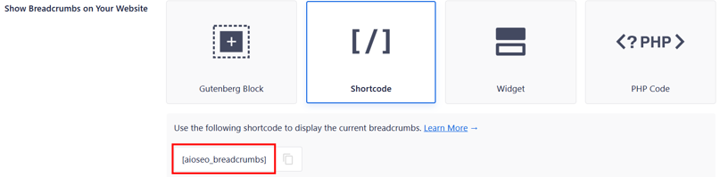 WordPress Breadcrumbs - Use AIOSEO’s shortcode to Add Breadcrumbs