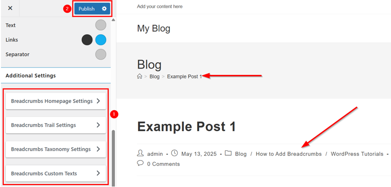 WordPress Breadcrumbs - Revise Breadcrumbs Settings in OceanWP Theme Customizer