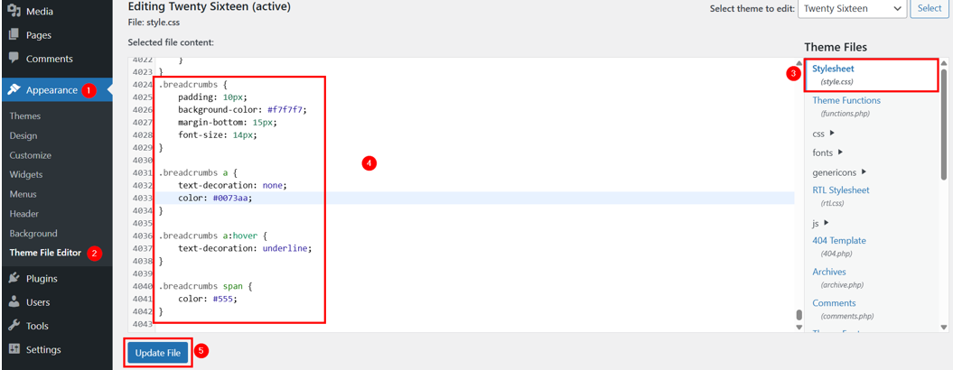 WordPress Breadcrumbs - Breadcrumbs After Add CSS