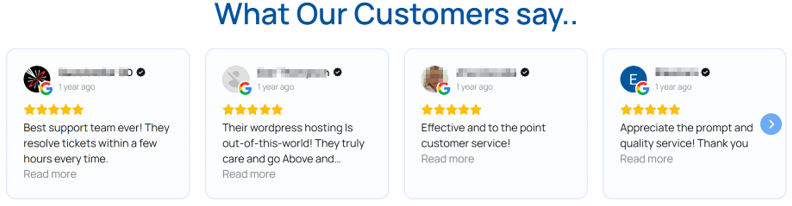 Embed Google Reviews In WordPress - Example of Google Reviews on WordPress Hosting Website