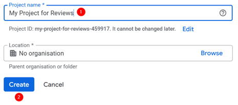 Embed Google Reviews In WordPress - Name Your New Google Cloud Project
