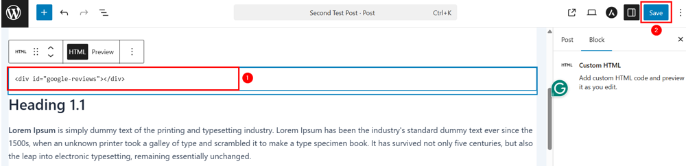 Embed Google Reviews In WordPress - Embed Google Reviews in WordPress Using Custom HTML Block