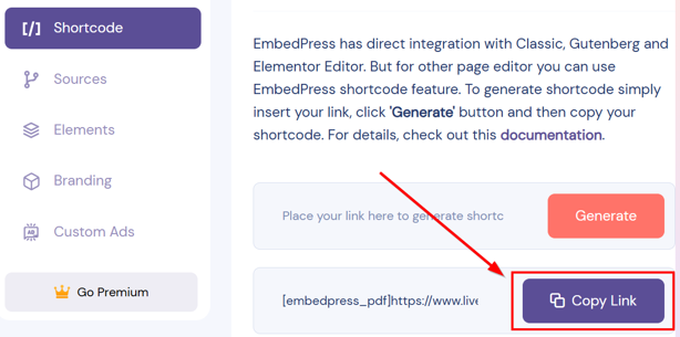How To Embed A PDF In WordPress - Copy Shortcode