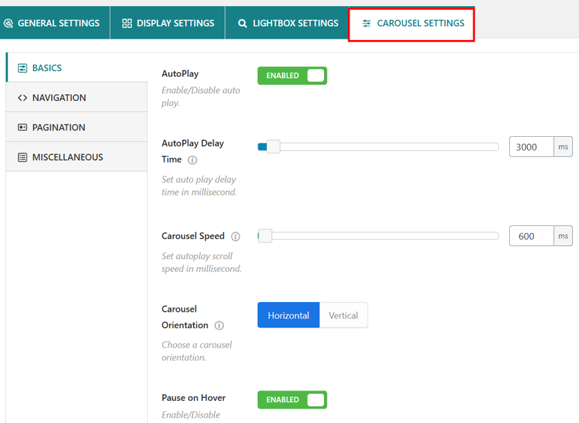 Create A WordPress Image Carousel - Image Carousel Settings