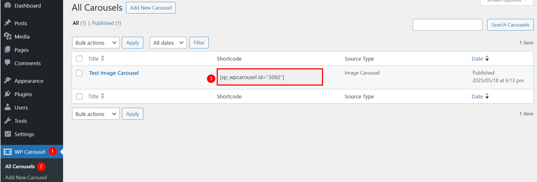 Create A WordPress Image Carousel - Copy Image Carousel Shortcode