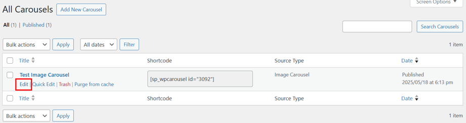 Create A WordPress Image Carousel - Edit Image Carousel
