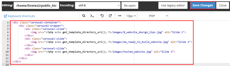 Create A WordPress Image Carousel - Create Structure of Image Carousel