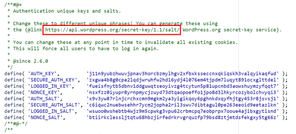WordPress Salts & Security Keys - Link to WordPress.org Secret-Key Service