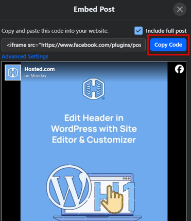How To Use WordPress iFrames - Copy Embed Code of a Facebook Post